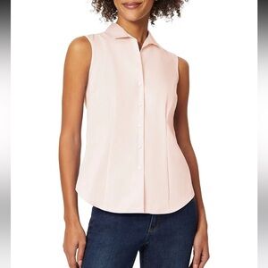 NWT Jones New York Sleeveless Open Collar Cotton Non-iron Shirt Pinstripe Red